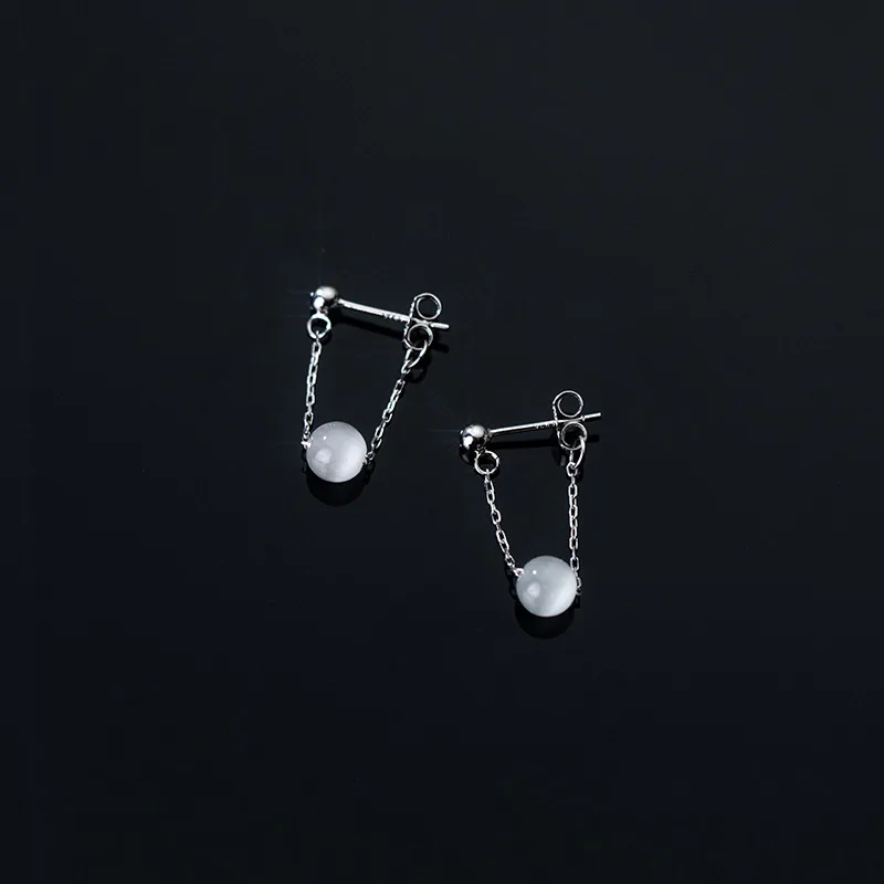 

925 Sterling Silver Simple Style Elegant Fashion Chain Opal Stud Earrings Anniversary Jewelry For Girls Lady Women Gift