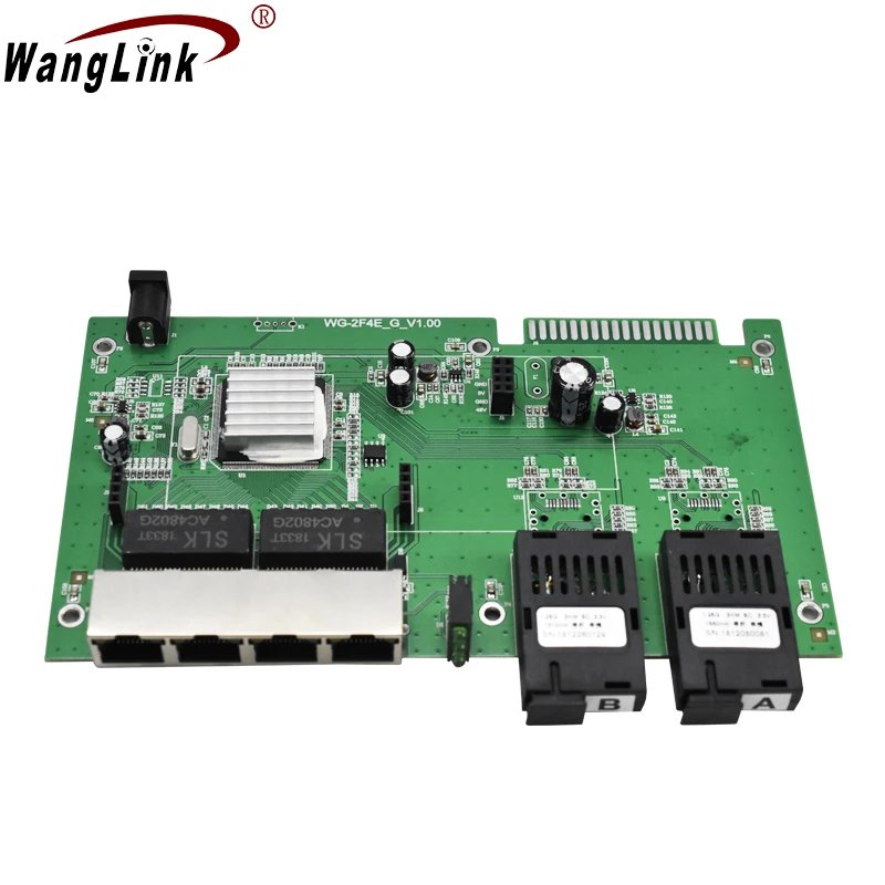 Wanglink Ethernet Switch Fiber 4 RJ45 2 SC Single Media Converter Fiber Optic Port PCB 10/100M