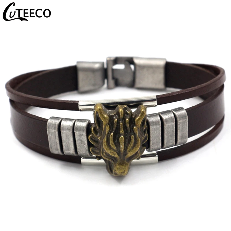 CUTEECO модный винтажный кожаный браслет для мужчин, мотоциклетный многослойный Плетеный браслет, Панк ювелирные изделия Pulseira Masculina