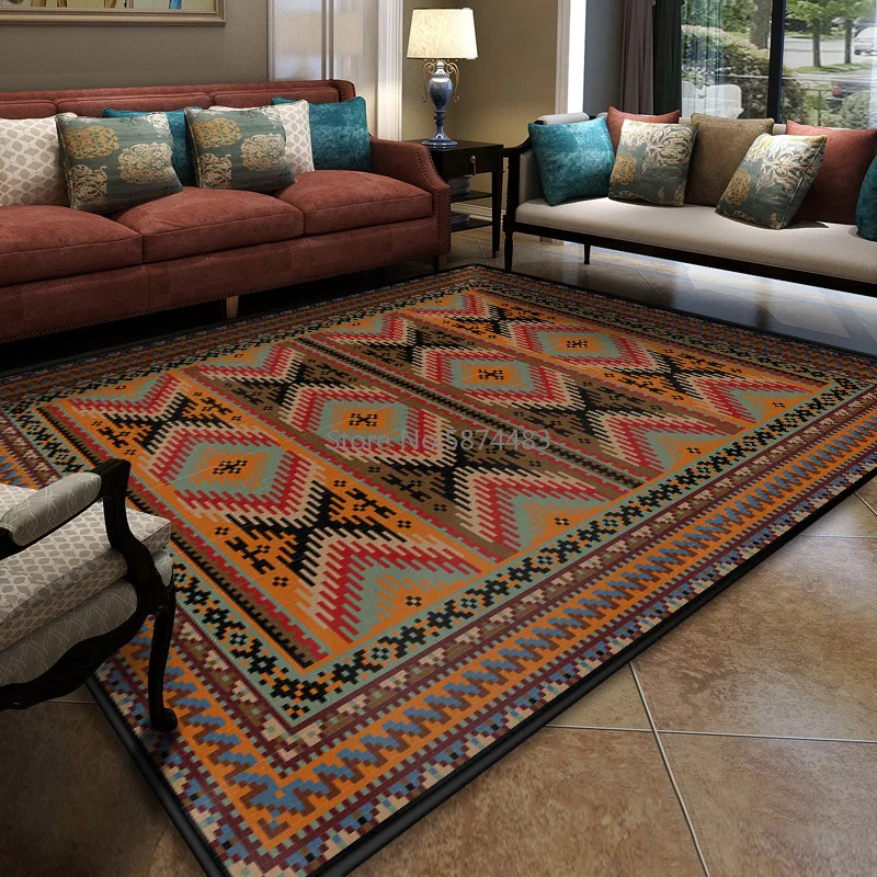 

National Style Home Decor Carpets Anti-slip Floor Mat Persian Floral Bedroom Rug Carpet Soft Flannel Big Living Room Area Rugs