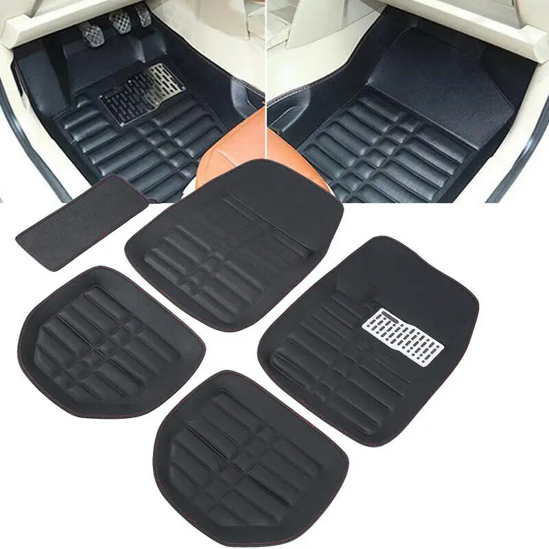 

Samger Universal 5pcs Car Floor Mats Leather Auto Foot Mat FloorLiners Black Front Rear Waterproof Carpet Ship Fom US