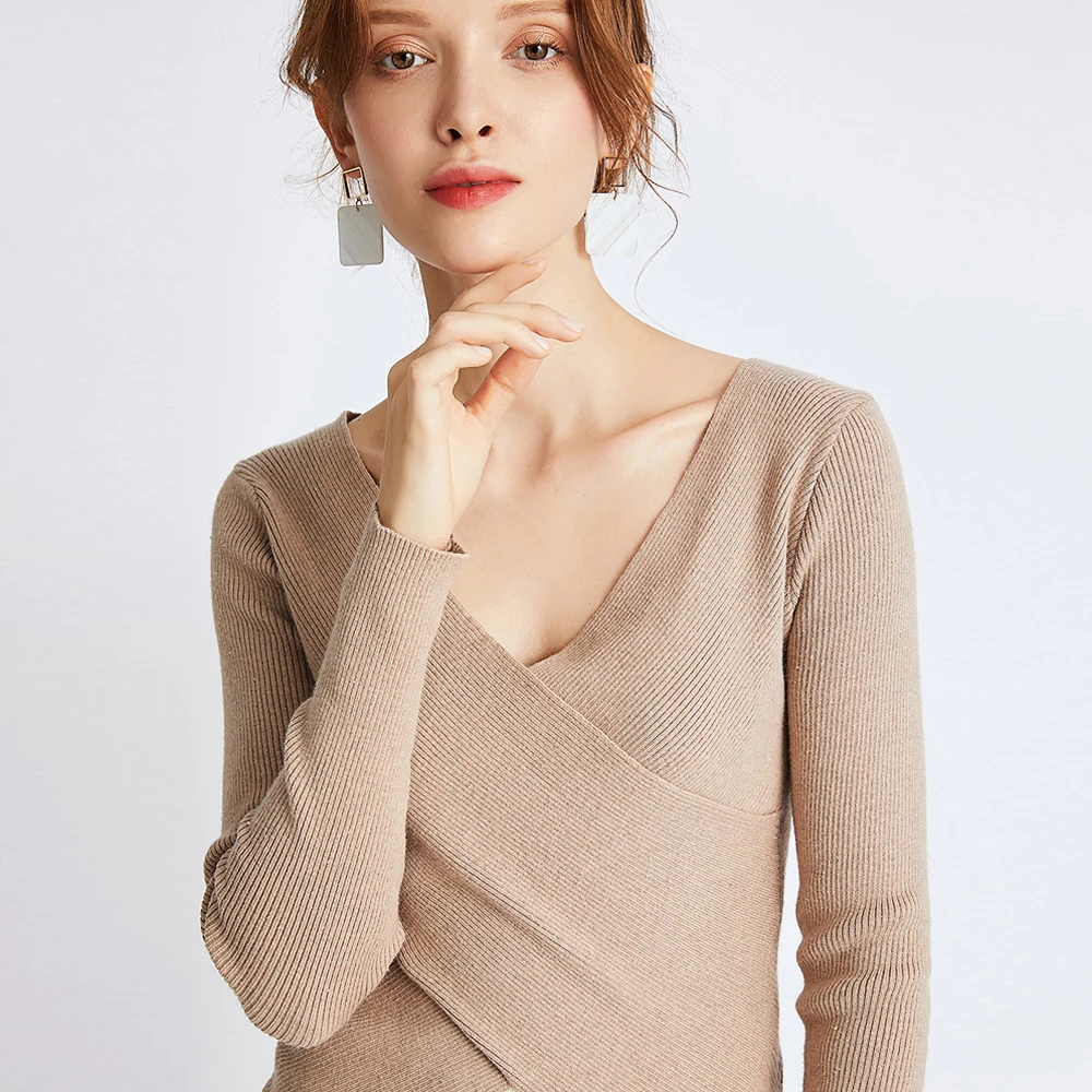 Весенний и осенний базовый женский свитер простой с v-образным вырезом