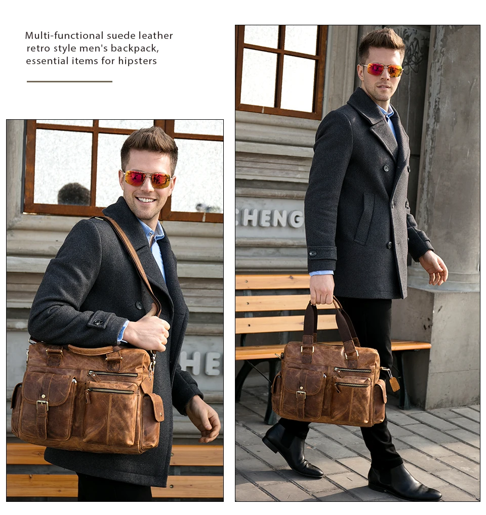 MVA Genuine Leather Men's Briefcase Messenger Bag Men's Leather Laptop Bag For men Office Bags For Men Briefcase Handbags 8537