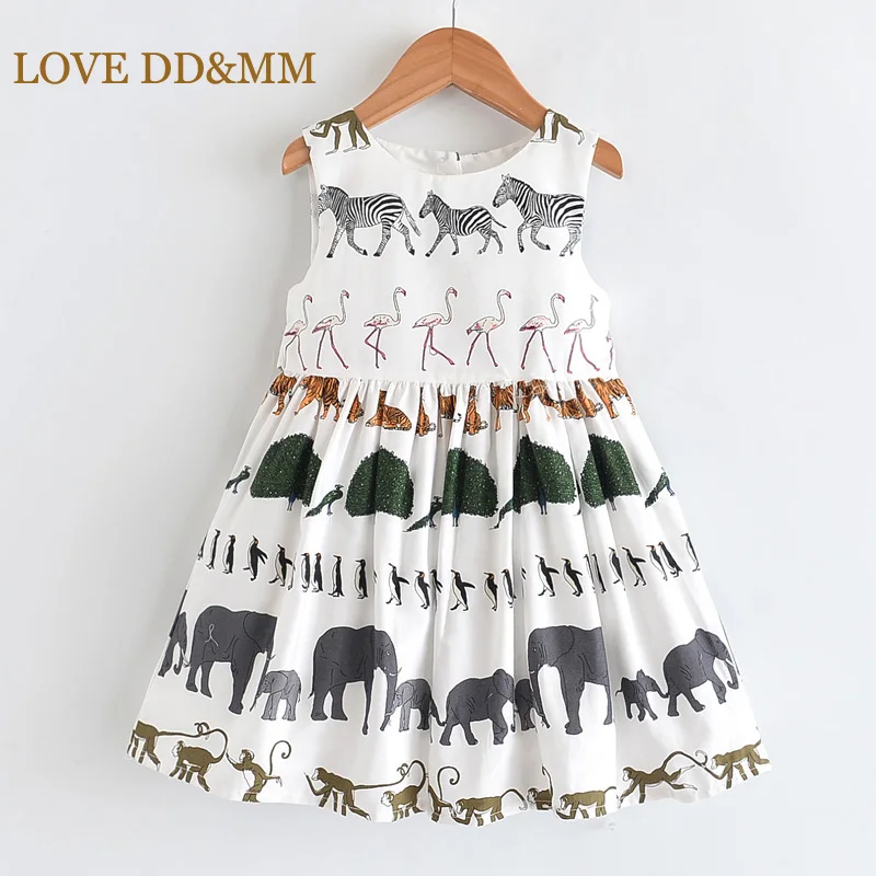 LOVE DD& MM/платья для девочек коллекция года; Новая Осенняя детская одежда милое Хлопковое платье-майка без рукавов с принтом животных для девочек