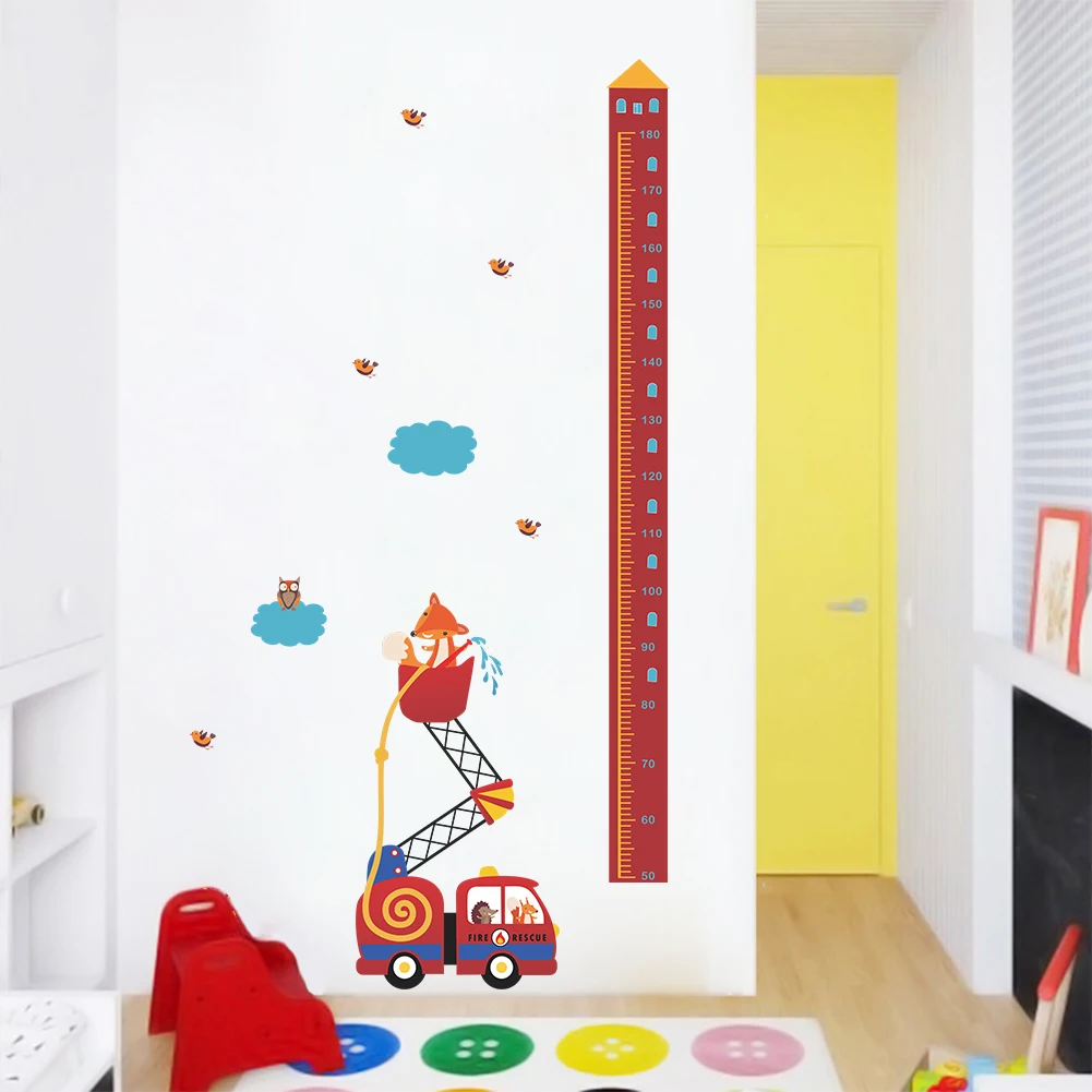 

Cartoon Fire ladder height measure wall sticker for nursery kids rooms wall decals growth chart Bedroom Wall Vinyl Mural Art Diy