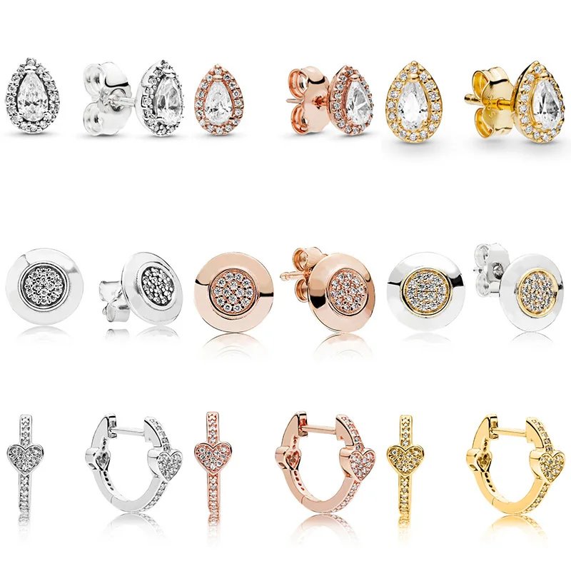 9 Стиль 1 пара Женские серьги гвоздики из розового золота очаровательные сердца