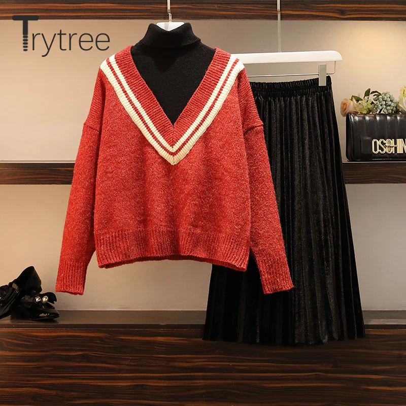 Trytree осенне зимний комплект из двух предметов Повседневная водолазка лоскутный