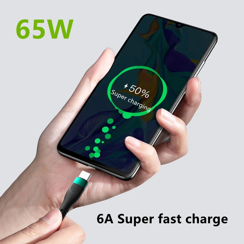 6A USB Type c Cable For Huawei mate 40 P40 p30 pro Honor Fast Charging Cable 2M For Xiaomi Redmi Note 7 8 Pro 66W Type-c Cable