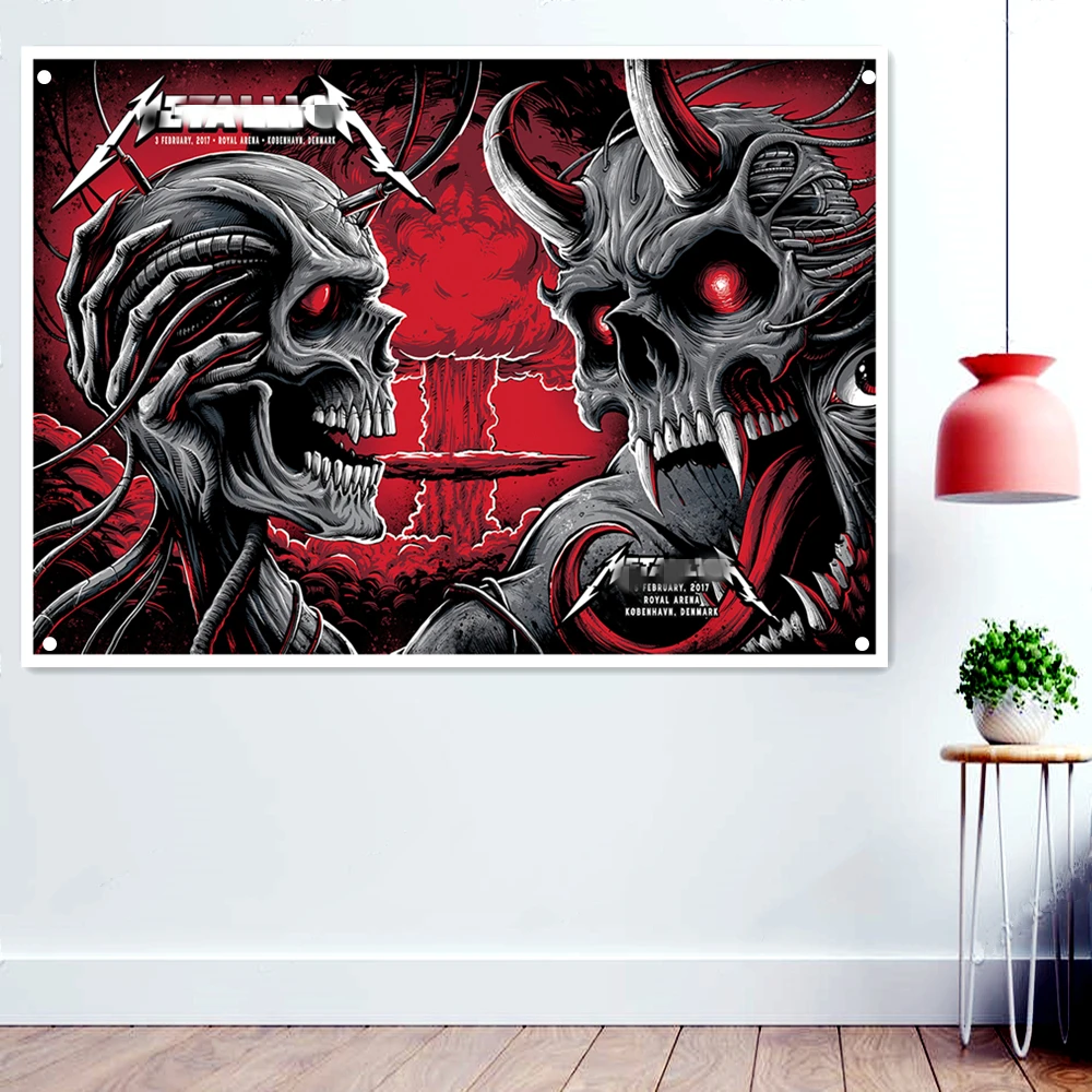 

Demon King Wallpaper Devil Dark Rock Band Artworks Flag Canvas Printing Wall Hanging Heavy Metal Poster Tattoo Banner Home Decor