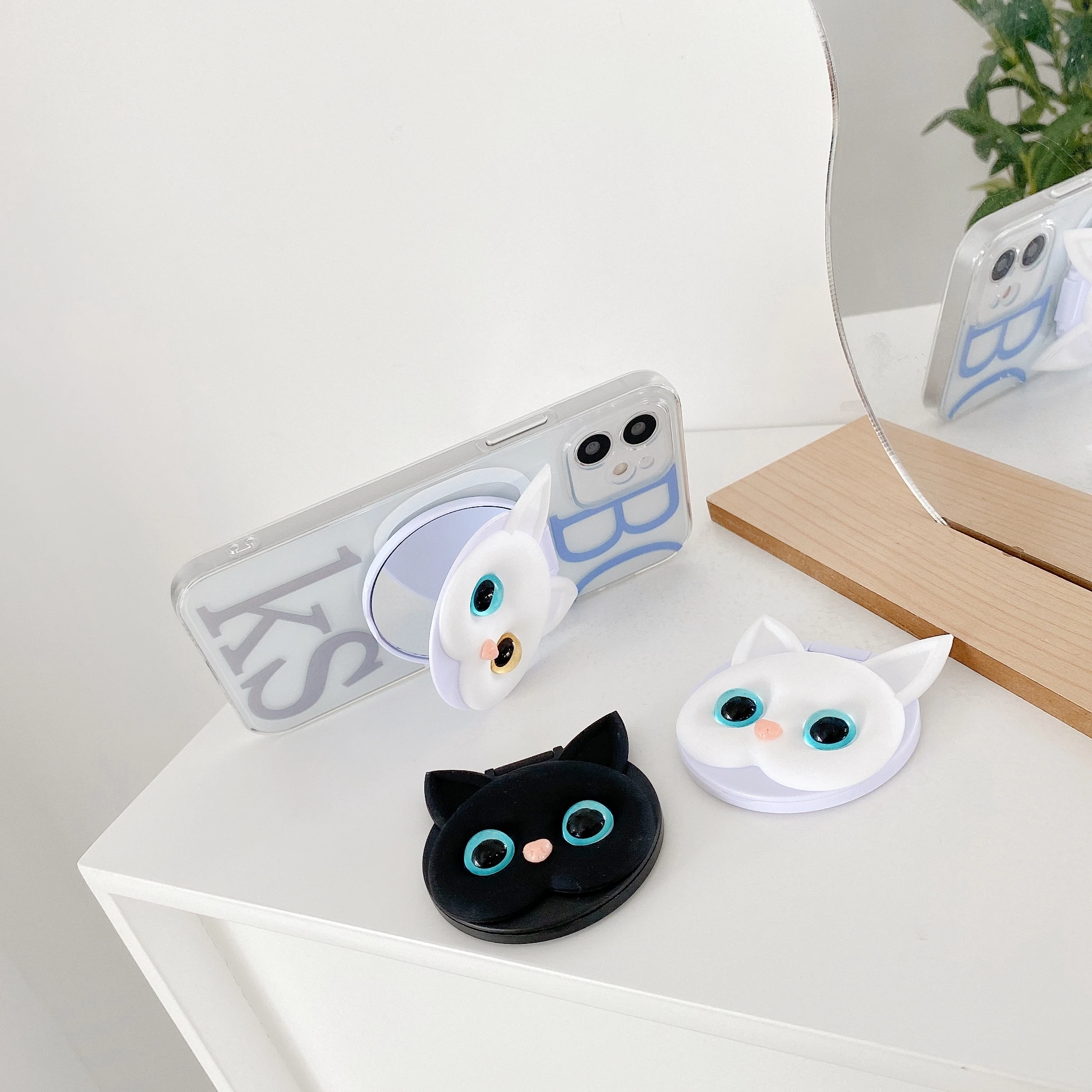 Милый 3D мультяшный Кот зеркальный телефонный кронштейн подставка для iPhone Samsung