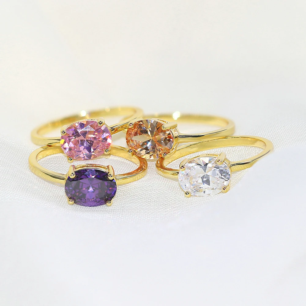 Double Fair Wedding Ring For Women Simple Classic Oval Candy Stone Zircon Light Gold Color Engagement Gift Fashion Jewelry R865 | Украшения