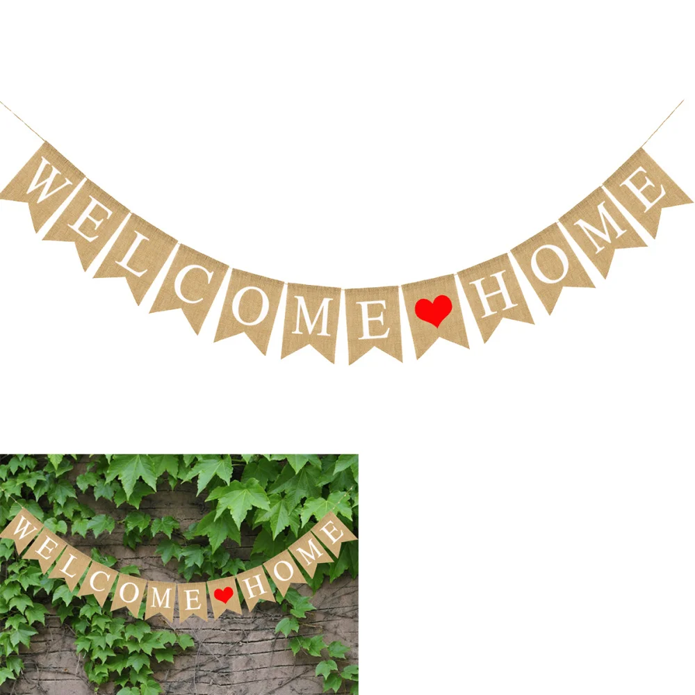 

2.8M WELCOME HOME Banner Swallowtail Flags Burlap Banner for Home Decoration Family Party