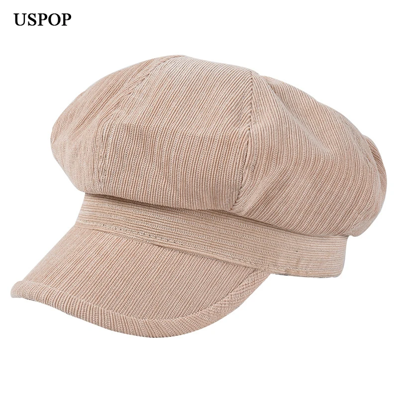 Зимние шапки USPOP женские вельветовые утепленные жаккардовые однотонные