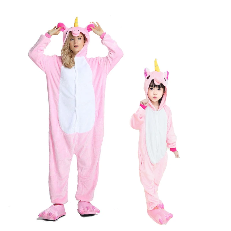 Pink unicorn Зимние Семейные комплекты; фланелевые пижамы с единорогом для детей, взрослых, женщин, мужчин; Onesie Stitch kuguurumi; комплекты одежды для сна; Новинка - Цвет: Pink unicorn