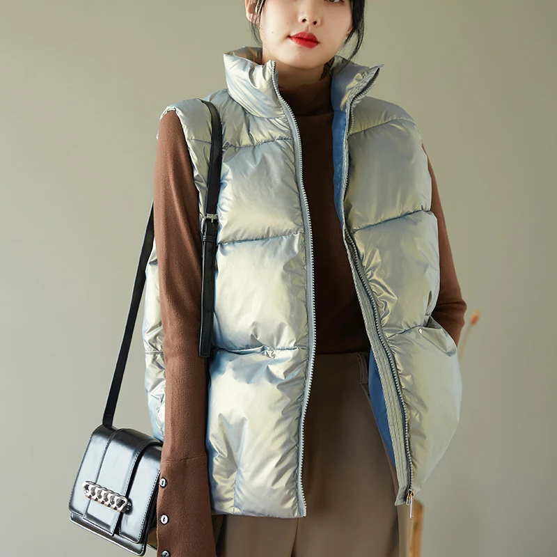 

2021 Women Sleeveless Vest Winter Warm Plus Size Padded Waistcoat Female Veats Mandarin Collar Sleeveless Parkas Jacket