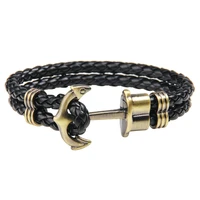 junwei anchor navy wind pirate style alloy metal mix nylon rope bracelet men