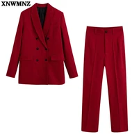 xnwmnz 2021 autumn women fashion tailored double breasted blazer or vintage casual high waist female trousers chic long pants