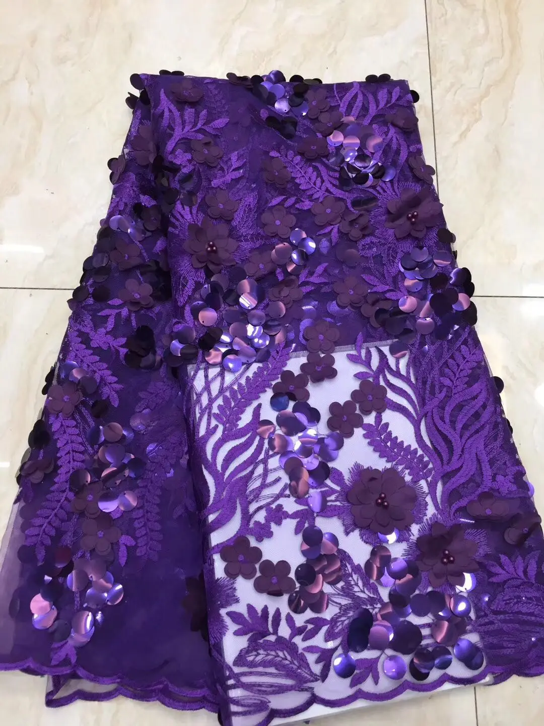 

2020 High Quality French 3D Tulle Beaded African Lace Fabric Sequins Embroidered Nigerian Lace Fabrics For Wowen Dress FJ3277