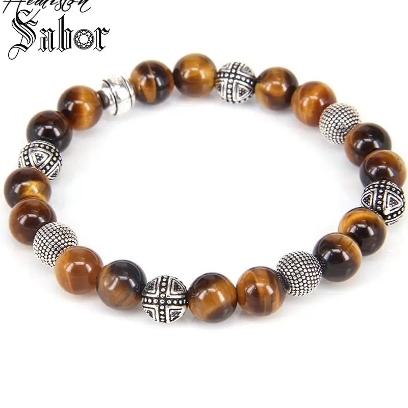 Тигровый глаз камень бисера и герой Крест Эластичный браслет из Rebel рок для