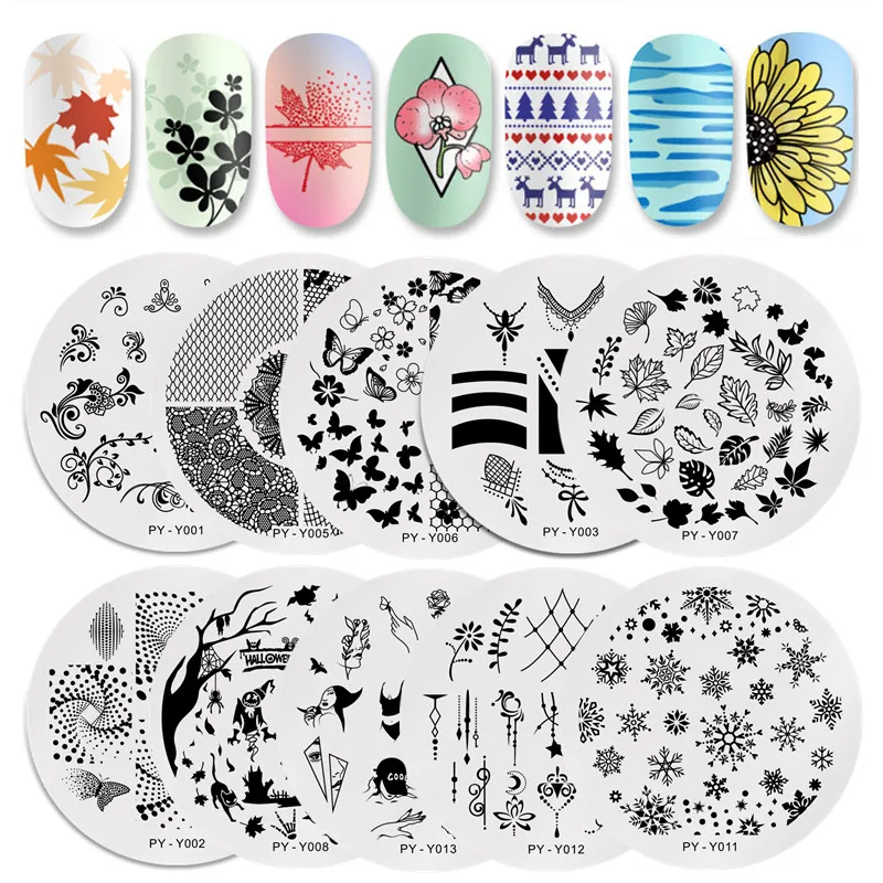 PICT You круглые пластины для штамповки ногтей узор в виде листьев цветка пластина с