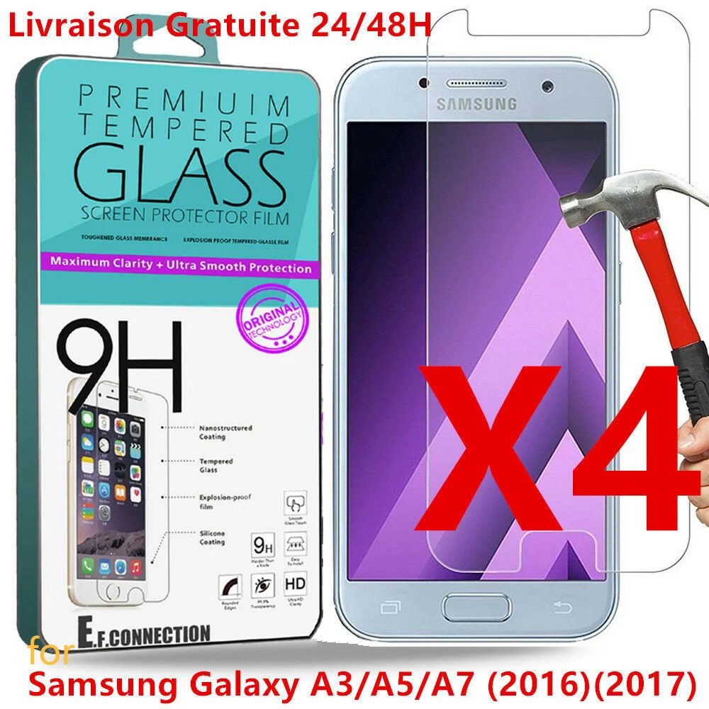 

Lot4 For samsung a3 2017 Galaxy A3/A5/A7 film protection cran protecteur verre tremp