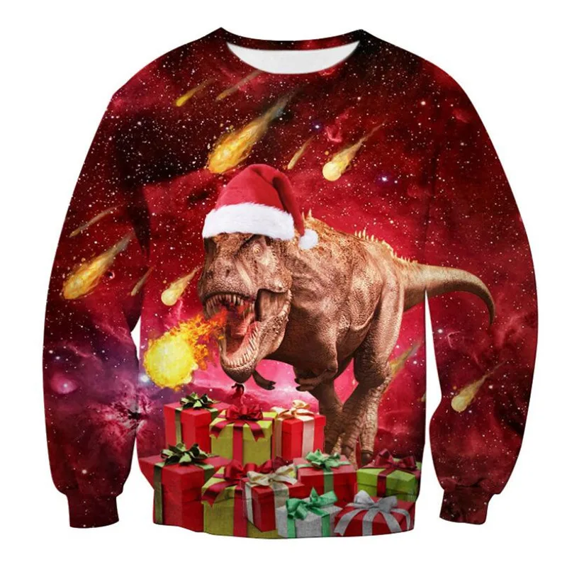 

Men Women Pullover Ugly Christmas Sweaters Jumpers Tops 3D Christmas Gifts Dinosaur Funny Holiday Party Xmas Sweatshirt 3XL