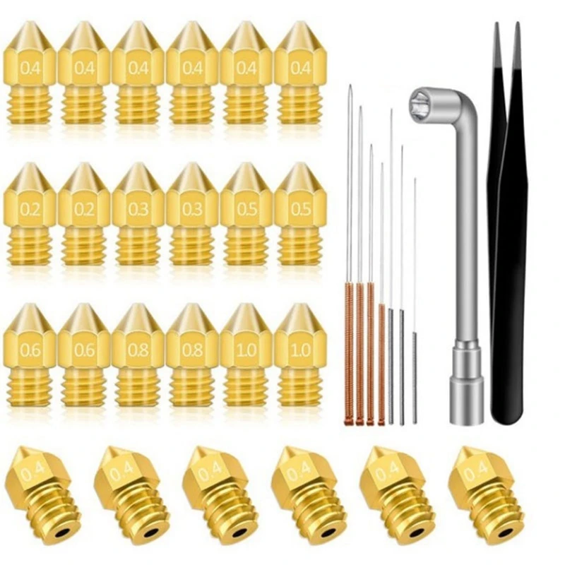 

MK8 Nozzles Needles Cleaning Kit M6 Brass Extruder 0.2 0.3 0.4 0.5 0.6 0.8 1.0mm Hotend Nozzles for 1.75mm 3D Printers