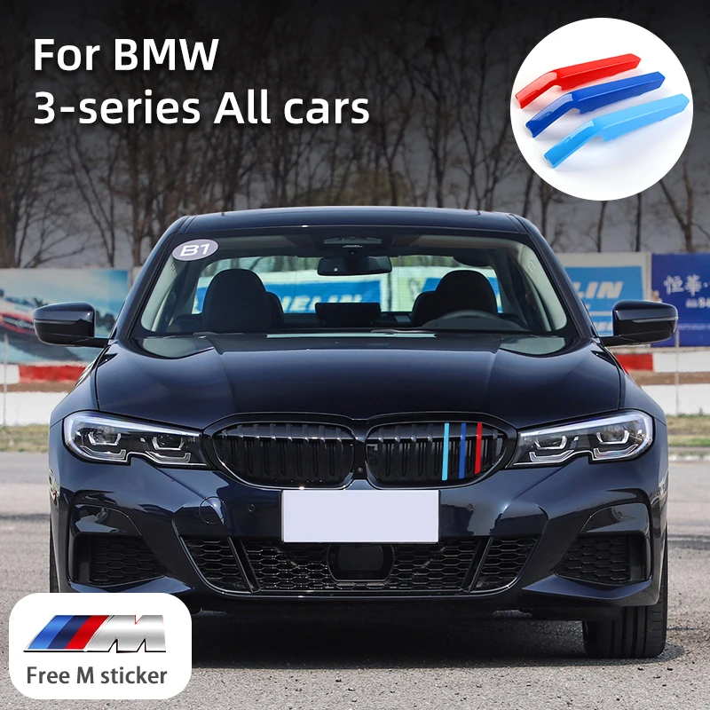 

3pcs Car Tri-Colors Trim Grill Cover Clip for BMW 3 Series G20 F30 F35 F34 E92 E93 E46 E90 Decoration Strip Accessories