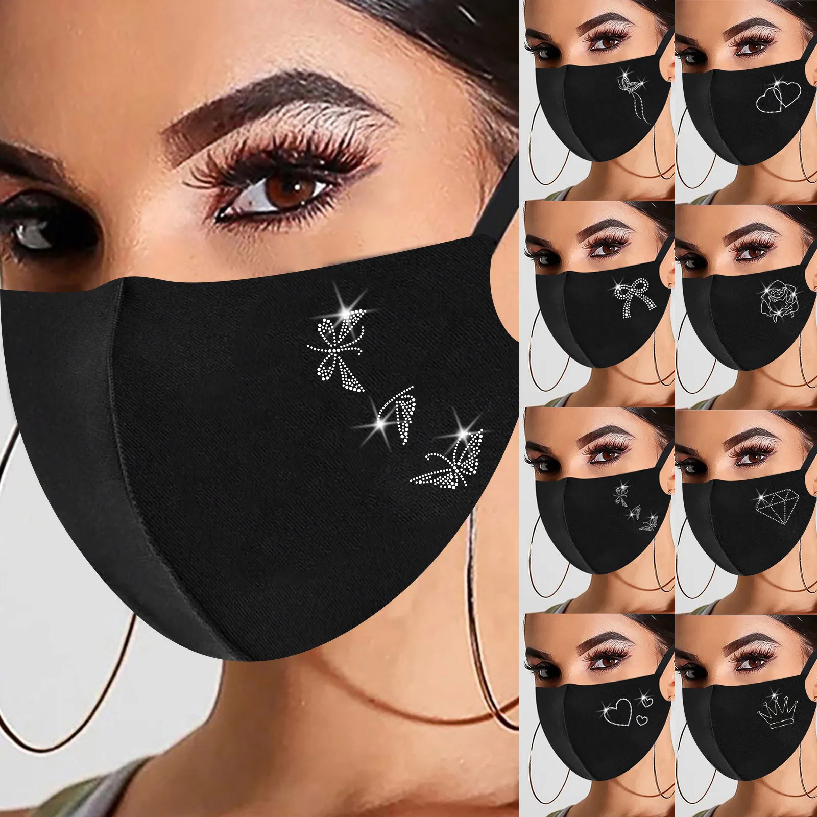

PM2.5 Breathable Fashion Mascarilla 1PC Women's Fashionable Hot Diamond Printing Mask Adult Mouth Masks Washable Adjustable