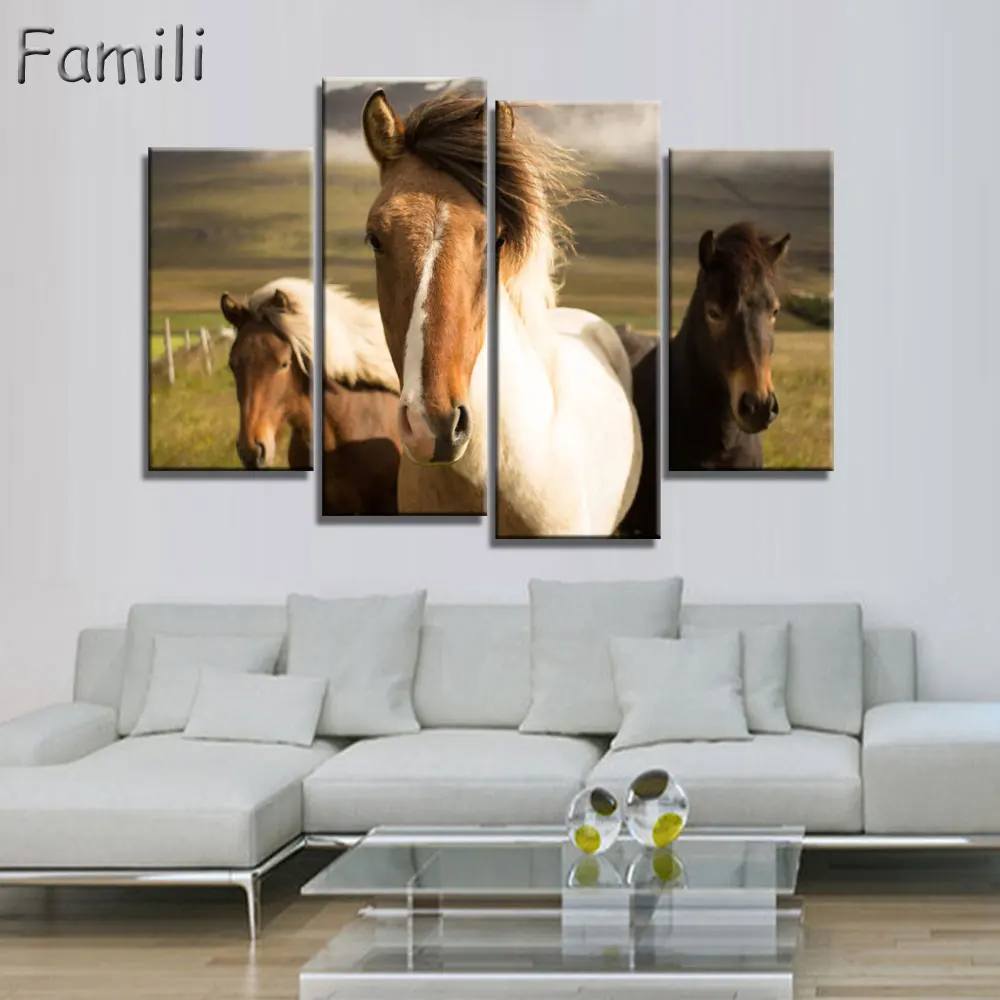 4 шт. Настенная картина без рамки с изображением черной лошади | Дом и сад