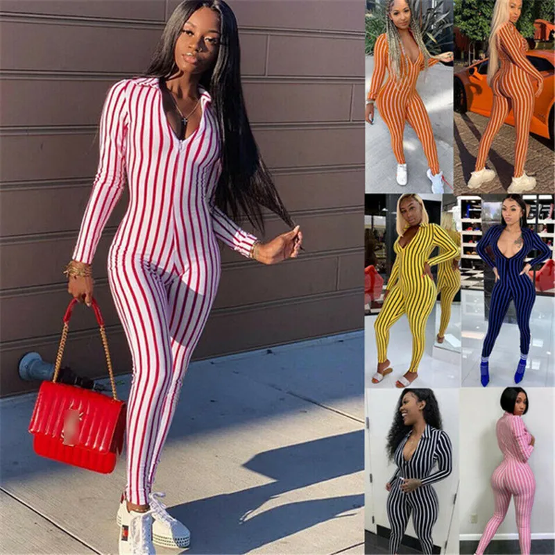 

Женский комбинезон в полоску, с длинным рукавом