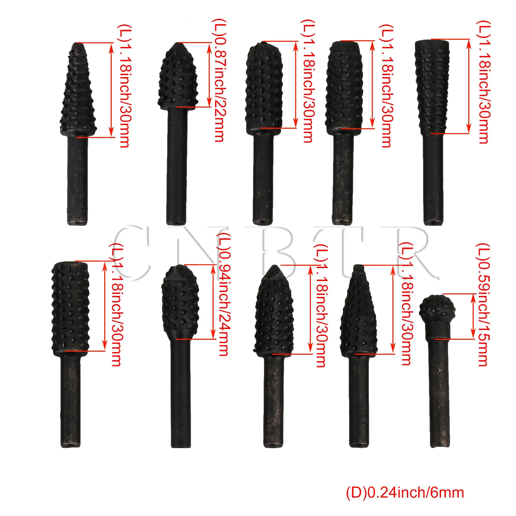 

CNBTR 10 x Embossed Grinding Head Rotary Rasp File Set for DIY Woodworking
