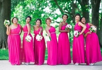 new fashion chiffon bridesmaid dresses 2015 sexy one shoulder beaded sash high quality elegant charming rose red party gown