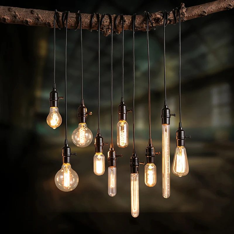 

4PCS E27 Vintage Retro Edison Lamp Base Holder Pendant Bulb Light Screw Socket 4 Colors With Switch 110V 220V