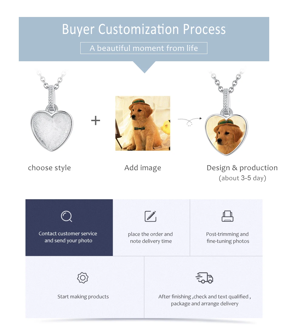 

Personalized Custom Photo Heart Necklace for Women 925 Sterling Silver Cubic Zirconia Pendant Necklaces Wedding Jewelry Gift