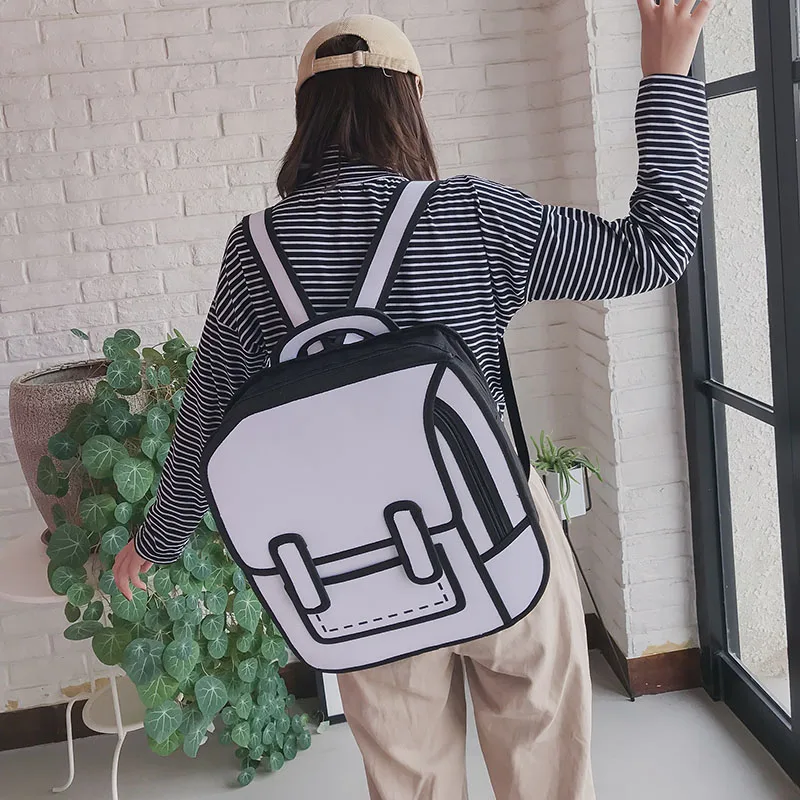 Детский Школьный рюкзак ulzzang граффити черно-белый Рисунок бумага 2D мультфильм мужчины и wo мужчины рюкзак для девочек-подростков