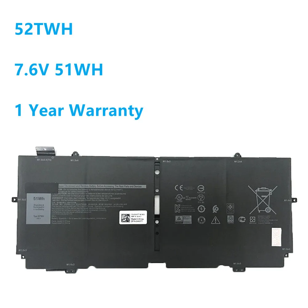 52TWH XX3T7 Laptop Battery For Dell XPS 13 7390 9310 2-IN-1 P103G001 P103G002 52TWH 7.6V 51Wh