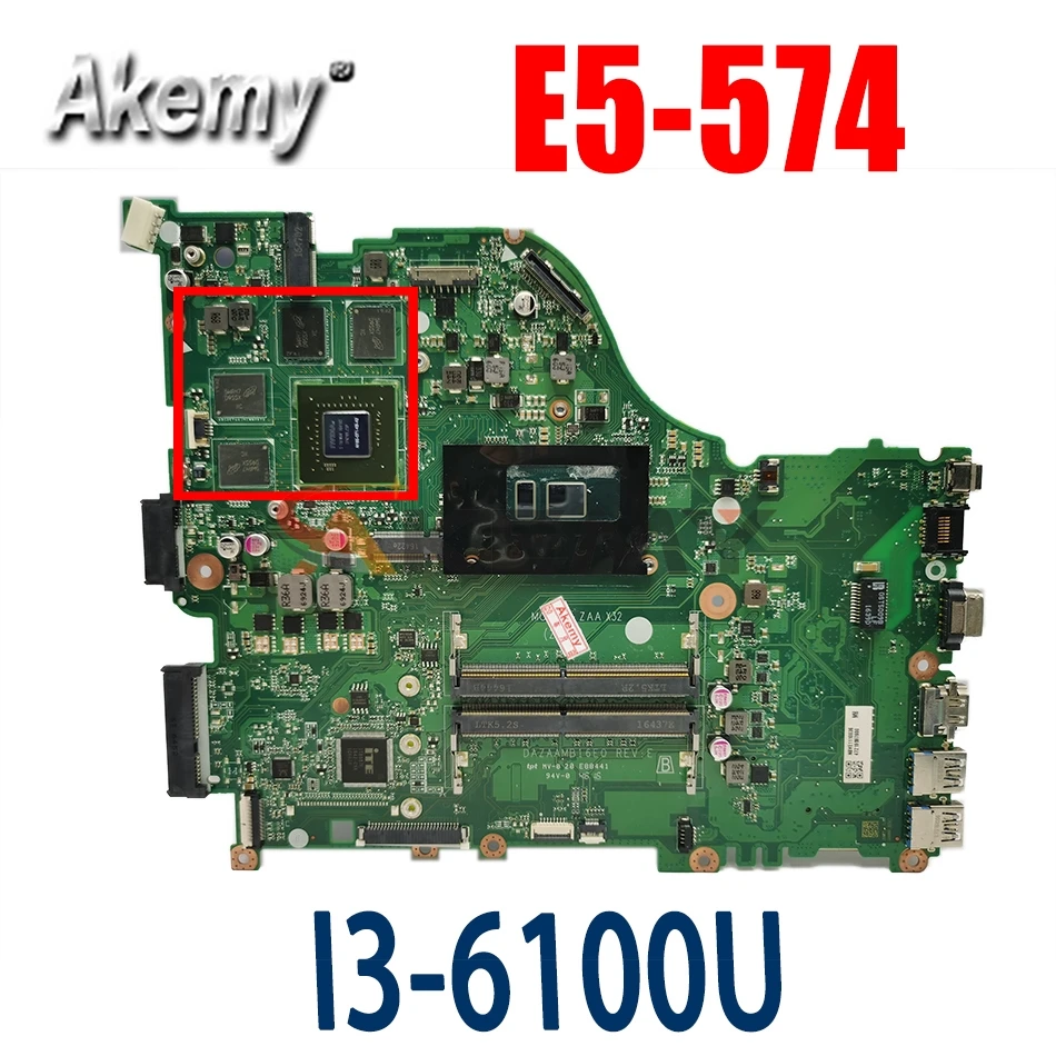 

Akemy Laptop motherboard For ACER Aspire E5-574 I3-6100U Mainboard DAZAAMB16E0 N16P-GT-A2 DDR3