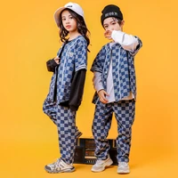 kid hip hop clothing checkered cardigan shirt sweatshirt top streetwear casual pants for girl boy jazz dance costume clothes