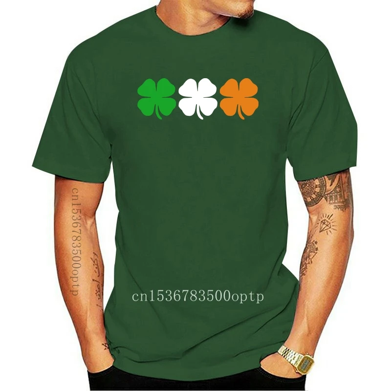 

New St Patricks Day T Shirt Ireland Colours Flag Shamrock Four Leaf Clovers Paddy(1)