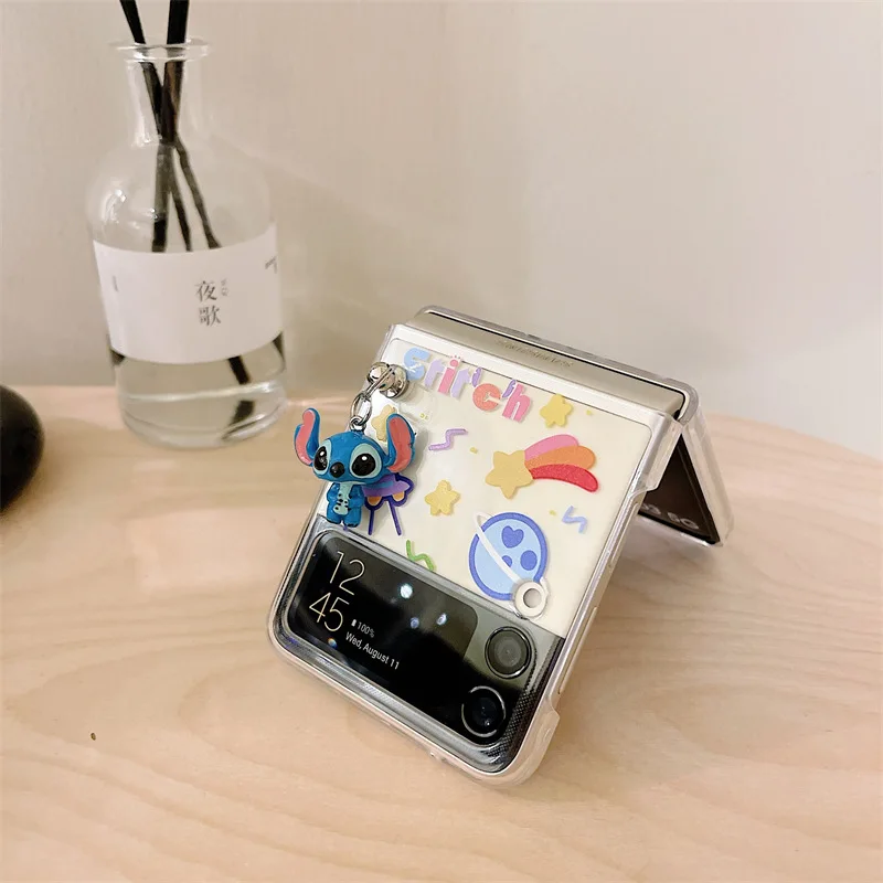 cartoon alien monster transparent phone case for samsung galaxy z flip 3 5g hard pc back cover for zflip3 case protective shell free global shipping
