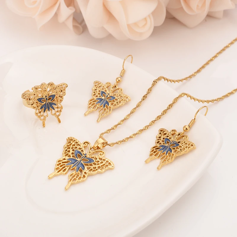 

Gold Dubai PNG Butterfly vintage dangle Earrings Necklace Jewelry Sets for Women Girls Jewelry Wholesale accessories best gift