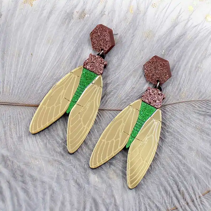 Модные золотые серьги цикады для женщин и девушек увеличенные Длинные акриловые