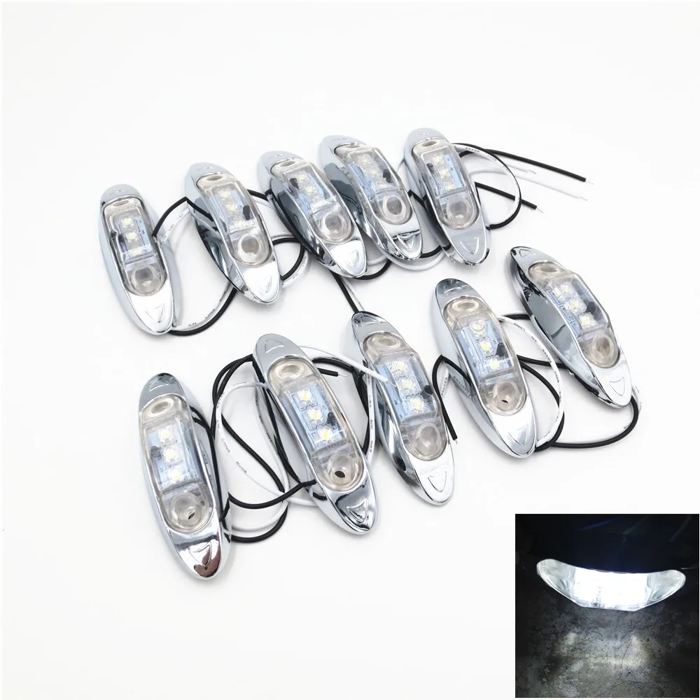 

10 шт. белый 10В-30В бортовой светильник 3 Светодиодный Маркер прицепы габаритный фонарь хромом Базом для грузовика внедорожник лодка кардан