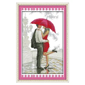 Набор для романтической прогулки под дождем, Набор для вышивки крестиком, распечатанная ткань, набор для рукоделия 11 14CT, ручная работа, украшение для дома