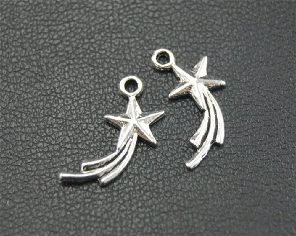 100pcs  Silver Color Metal Shooting Star Superstar Charm DIY Jewelry Making Findings 14x6mm A1713