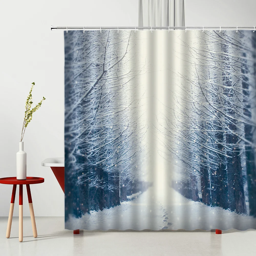 Водонепроницаемая занавеска для душа зимний ландшафт снеговик The Way ткань из