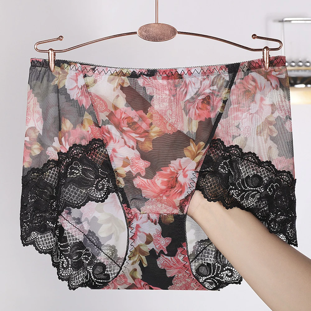 Бесшовные высококачественные кружевные прозрачные женские трусики со средней