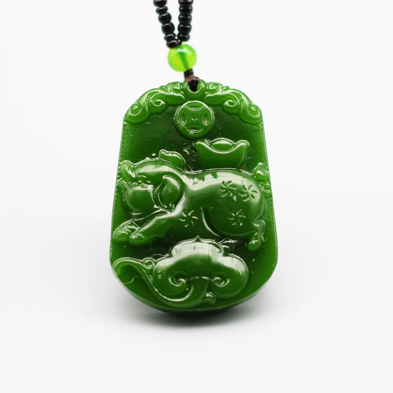 

Natural Green Jade Money Pig Pendant Necklace Hand-Carved Chinese Charm Jadeite Jewelry Fashion Amulet for Men Women Lucky Gifts