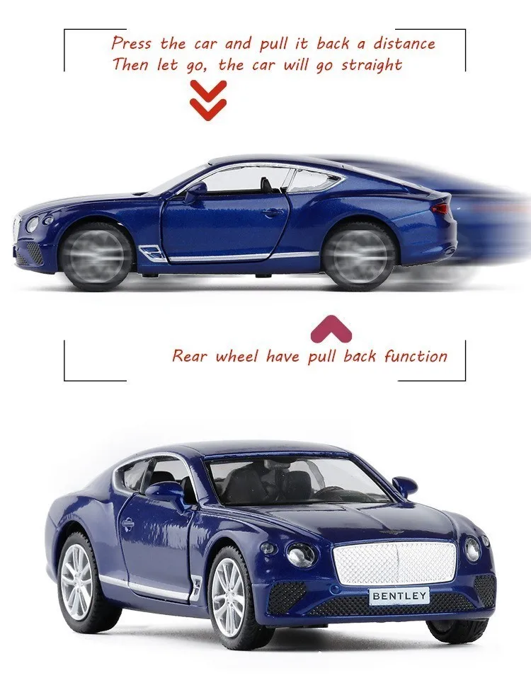 1:36 Масштаб Bentley GT спортивные автомобили сплав металлическая модель автомобиля оттягивание литья под давлением игрушки для детей горячее колесо